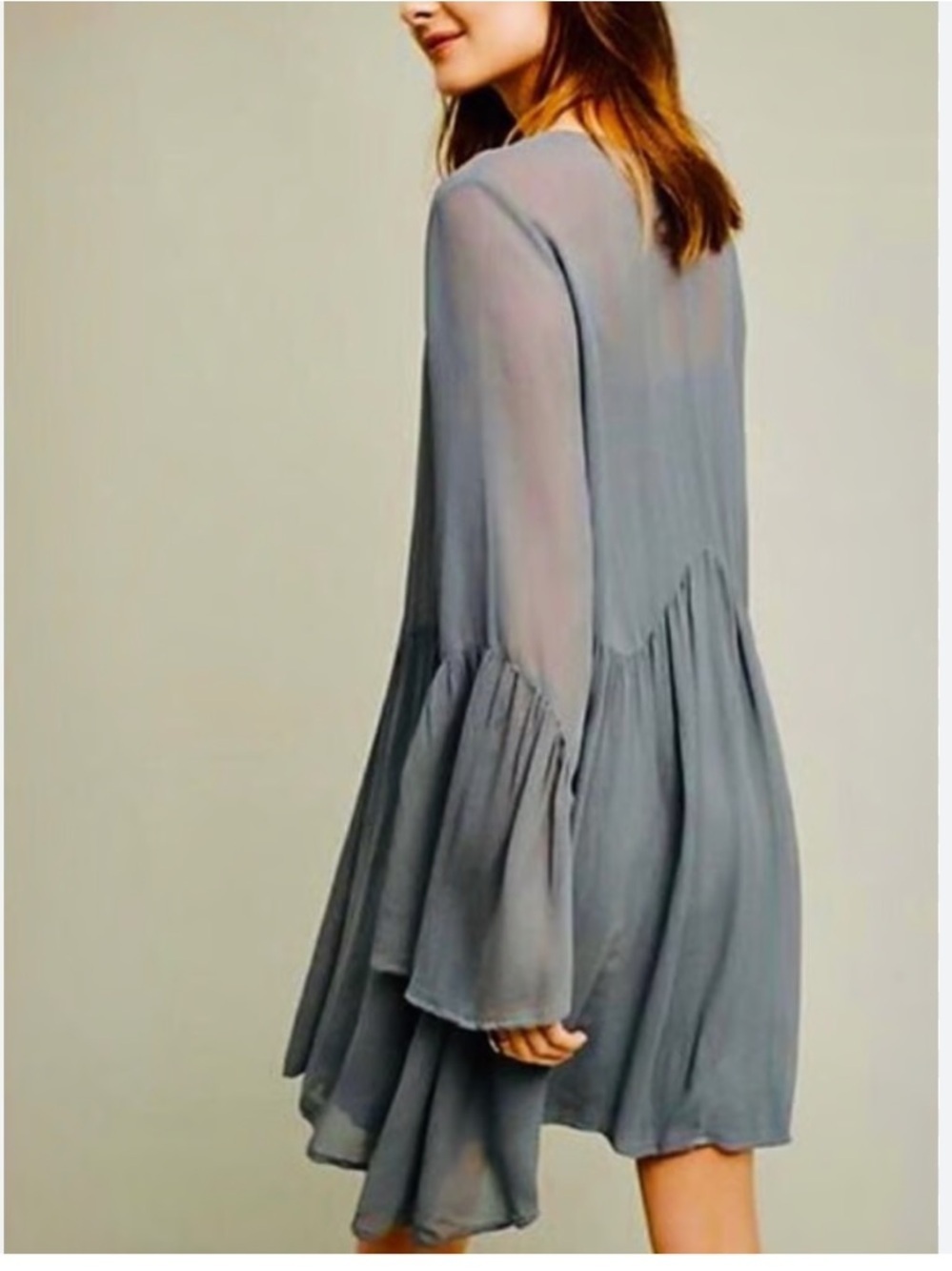 LACAUSA Sheer Blouse Mini Dress Sage Green Lagenlook Boho Whimsy Slip mesh